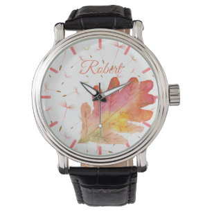 Reloj De Pulsera Delicadas Dandelions y hojas de otoño