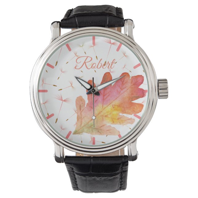 Reloj De Pulsera Delicados Dandelions & Autumn Leaf (Anverso)