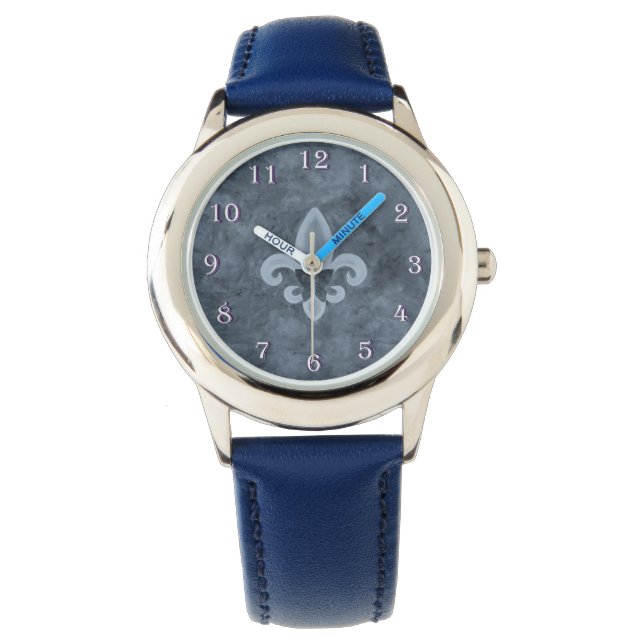 Reloj De Pulsera Denim Butterfleur | Blue Fleur de Lis Butterfly (Anverso)