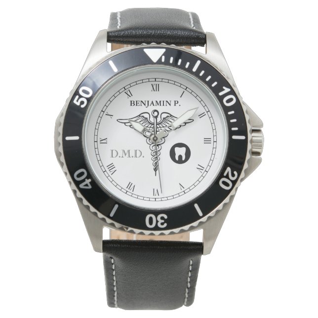 Reloj De Pulsera Dentistry Custom Name Elegant Black|White Watch (Anverso)