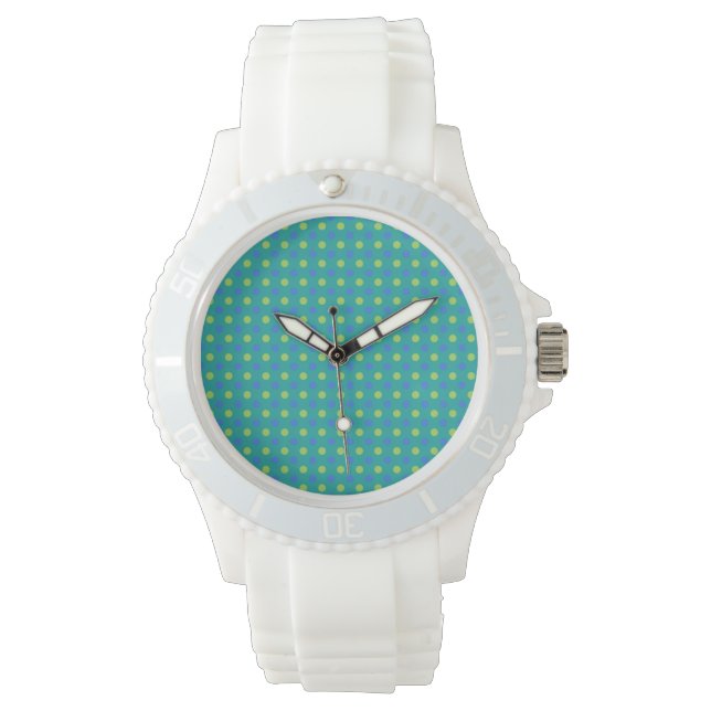 Reloj de pulsera deportivo: puntos de polka azul y (Anverso)