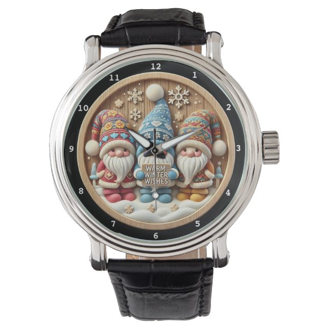 Reloj De Pulsera Deseos Cálidos de Invierno Gnomos Decorativos (Anverso)