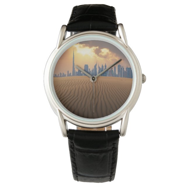 Reloj De Pulsera Deserts | Dubai's Skyline View from Sand Dune (Anverso)