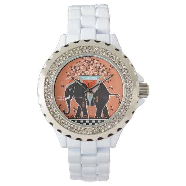 Reloj De Pulsera Desfile de Elefantes en Naranja (Anverso)