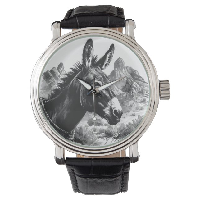Reloj De Pulsera Desierto occidental de burro blanco y negro (Anverso)