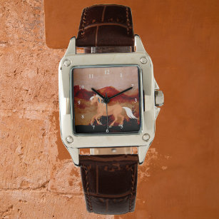 Reloj De Pulsera Desierto salvaje caballo Mustang con plumas