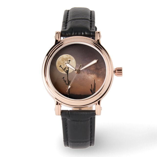 Reloj De Pulsera Desiertos | Cactus de Saguaro con aves en el desie (Anverso)