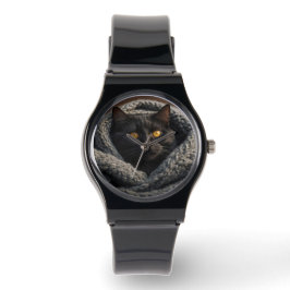 Reloj De Pulsera Desnudo gato negro y manta