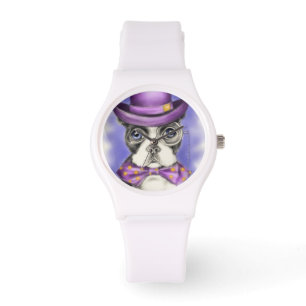 Reloj De Pulsera Detective Purple Boston Terrier