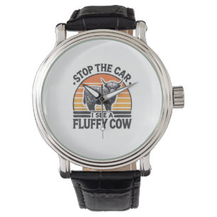 Reloj De Pulsera Detén El Auto Que Veo Fluffy Cow Retro Highland Co