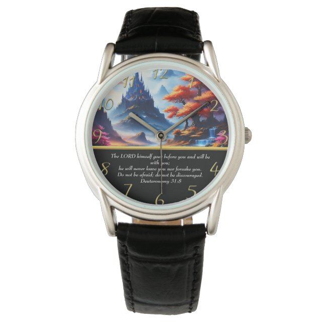 Reloj De Pulsera Deuteronomio lago de montaña 31:8 (Anverso)