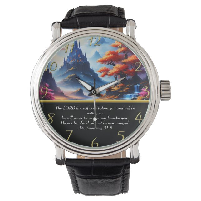 Reloj De Pulsera Deuteronomio lago de montaña 31:8 (Anverso)