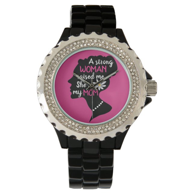 Reloj De Pulsera Día de la madre rosa, una mujer fuerte inspiradora (Anverso)