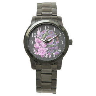 Reloj De Pulsera Día De La Muerte Del Cráneo De Azúcar Negro De Flo