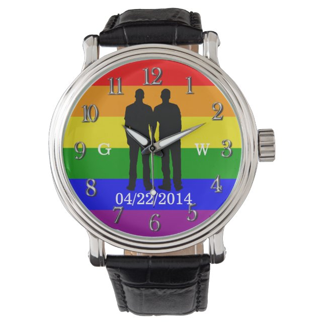Reloj De Pulsera Día de matrimonio de parejas homosexuales personal (Anverso)
