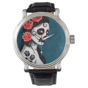 Reloj De Pulsera Día del chica muerto del cráneo del azúcar - az