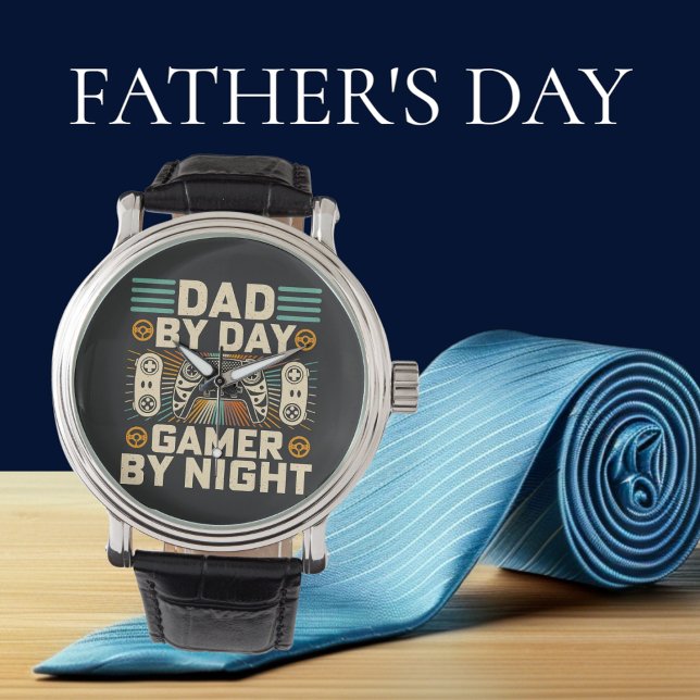 Reloj De Pulsera Día del padre de día Jugador de noche (Father's day Dad by day Gamer by night Watch)