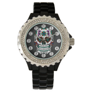 Reloj De Pulsera Día retro del cráneo muerto del azúcar