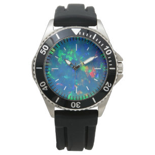 Reloj De Pulsera Dial azul del ópalo de fuego del mar de Júpiter