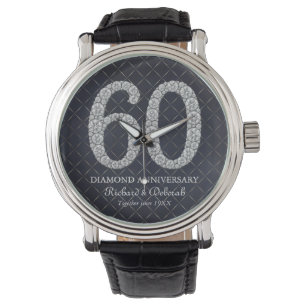 Reloj De Pulsera Diamante 60° Aniversario Boda Cuero Esposo