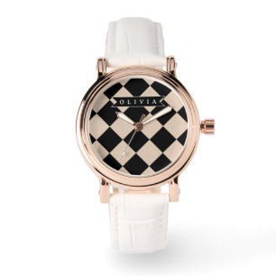 Reloj De Pulsera Diamante Cuadriculado de Harlequin Negro Personali