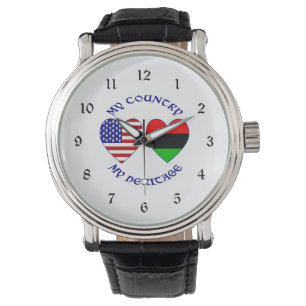 Reloj De Pulsera Diáspora Africana USA Bandera Corazón País Patrimo