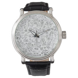 Reloj De Pulsera Dibujo Adorable Negro y Blanco