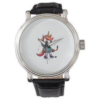 Reloj De Pulsera Dibujo Animado De Hockey De Unicornio Vintage Lind