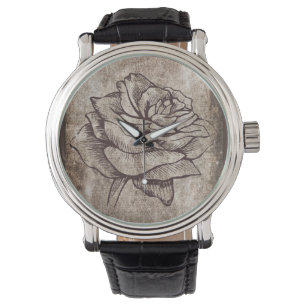 Reloj De Pulsera Dibujo color de rosa de la tinta