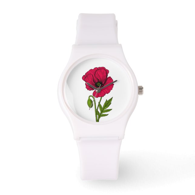 Reloj De Pulsera Dibujo de amapola roja (Anverso)