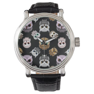 Reloj De Pulsera Dibujo de búho divertido sobre fondo negro