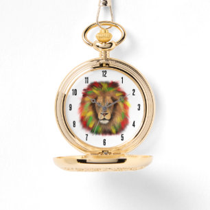 Reloj De Pulsera Dibujo de cabeza de león Rasta rojo amarillo verde
