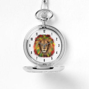 Reloj De Pulsera Dibujo de cabeza de león Rasta rojo amarillo verde