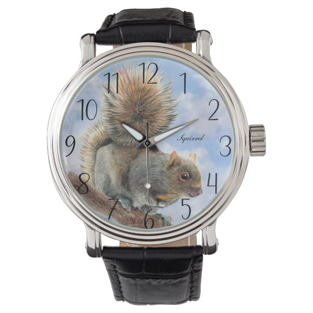 Reloj De Pulsera Dibujo de lápiz de ardilla gris (Anverso)