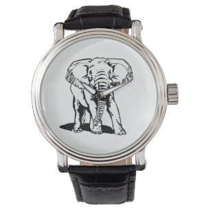 Reloj De Pulsera Dibujo de líneas de elefante negro lindo