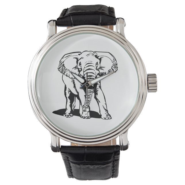 Reloj De Pulsera Dibujo de líneas de elefante negro lindo (Anverso)
