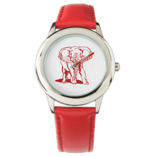 Reloj De Pulsera Dibujo de líneas de elefante rojo oscuro