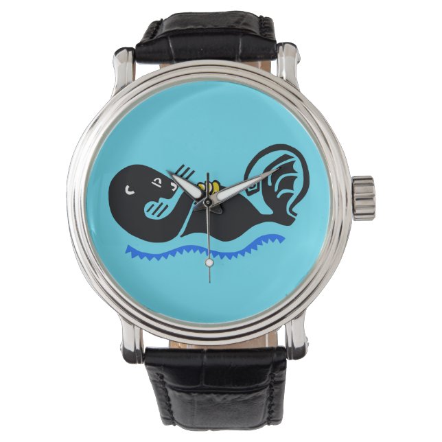 Reloj De Pulsera Dibujo de mano - OTTER marino - Naturaleza - Azul (Anverso)