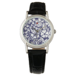 Reloj De Pulsera Dibujo del Jardín Blanco Azul Shalom Botánico Giro