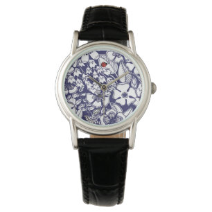 Reloj De Pulsera Dibujo del Jardín Blanco Azul Shalom Botánico Giro
