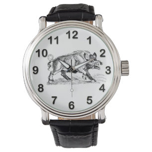 Reloj De Pulsera Dibujo en blanco y negro de jabalí vintage #2