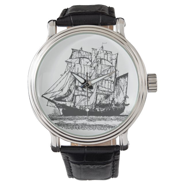 Reloj De Pulsera Dibujo en línea Sailboat Windjammer Nautical (Anverso)
