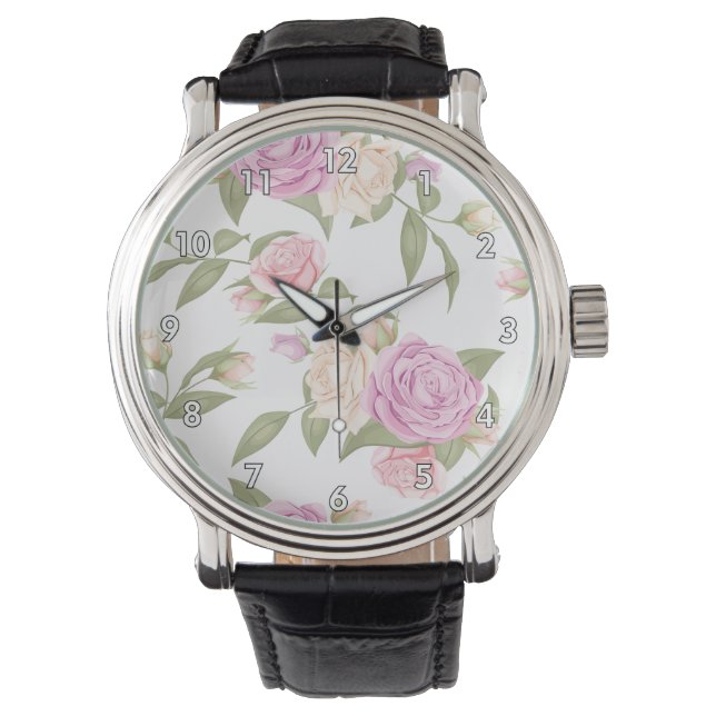 Reloj De Pulsera Dibujo floral rosado (Anverso)