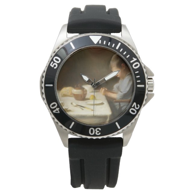 Reloj De Pulsera Diciendo gracia (niño rezando en la mesa) (Anverso)