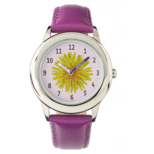 Reloj De Pulsera Dígitos negros de flores de Dandelion amarillas en
