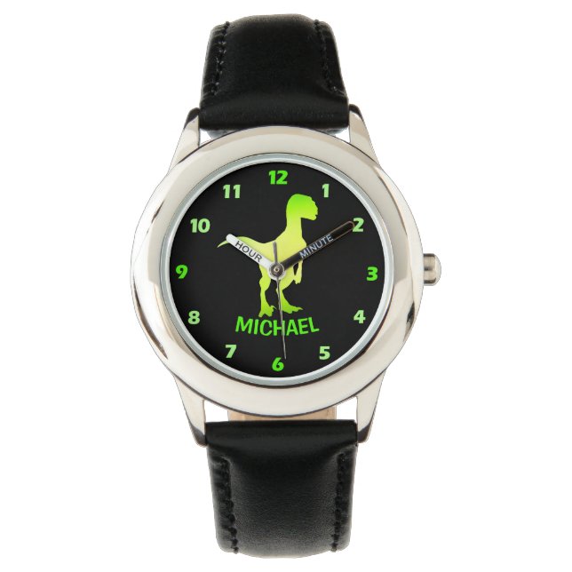 Reloj De Pulsera Dinosaur Velociraptor Green Silhouette Watch (Anverso)
