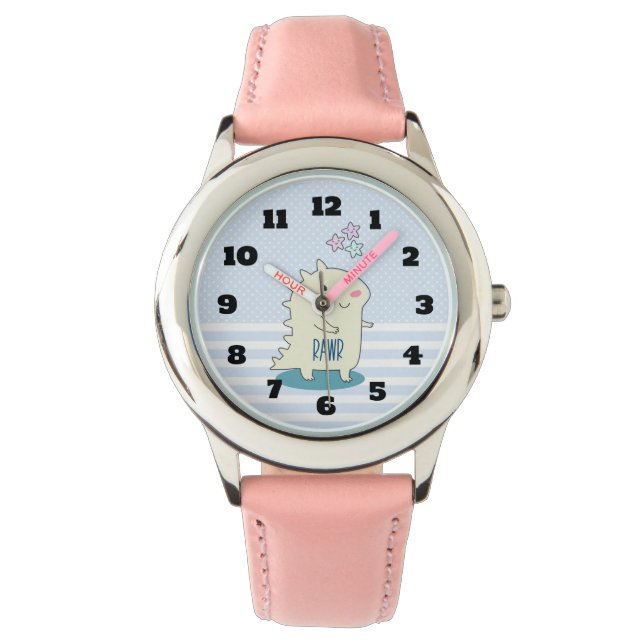 Reloj De Pulsera Dinosaurio amarillo lindo con estrellas felices (Anverso)