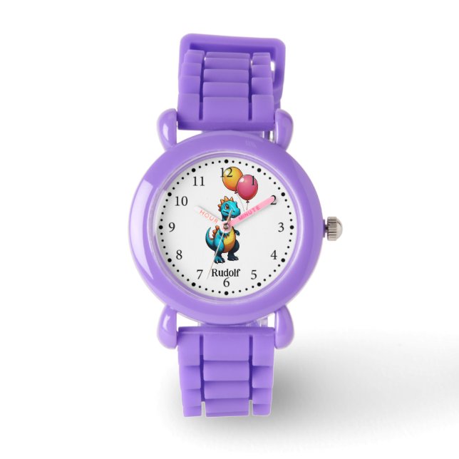 Reloj De Pulsera Dinosaurio azul con globos (Anverso)