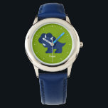 Reloj De Pulsera Dinosaurio azul personalizado<br><div class="desc">Este reloj divertido cuenta con un ilustracion vector dulce de un dinosaurio dulce,  y puede personalizarse con el nombre,  el monograma,  el original o cualquier texto de su elección para un regalo perfecto para el personalizado.</div>