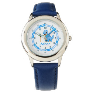 Reloj De Pulsera Dinosaurio Azul personalizado aprende a contarle a